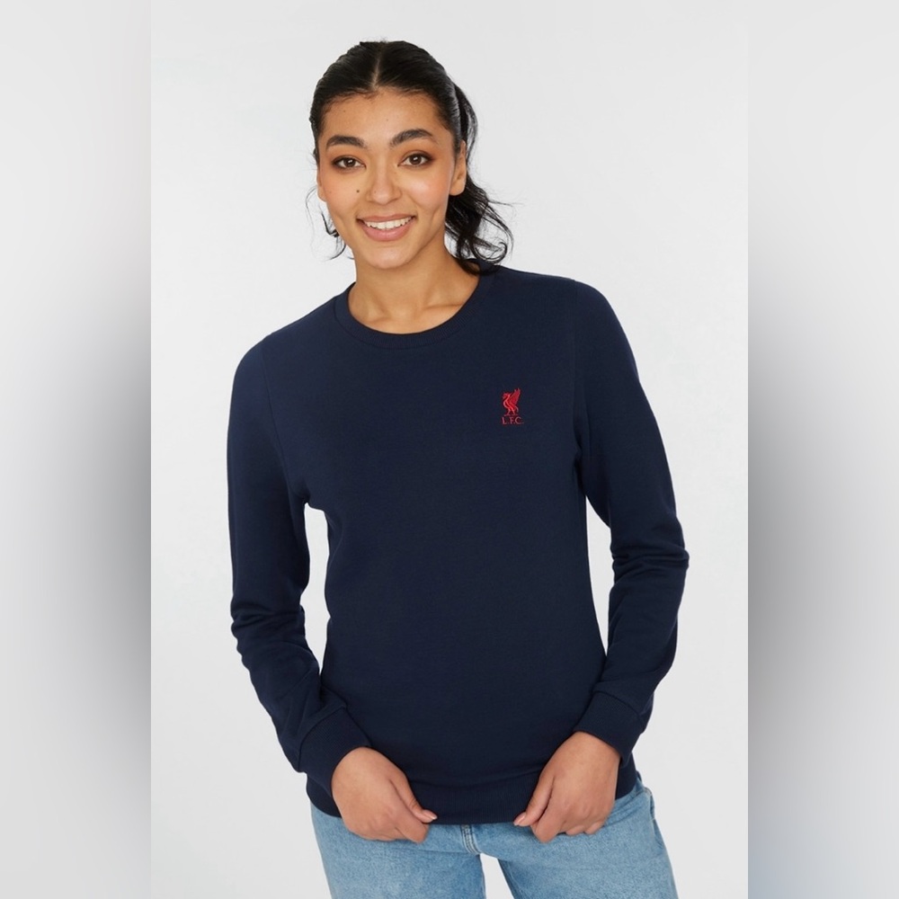 Official LFC Navy Blue Crewneck Sweatshirt with iconic liverbird logo